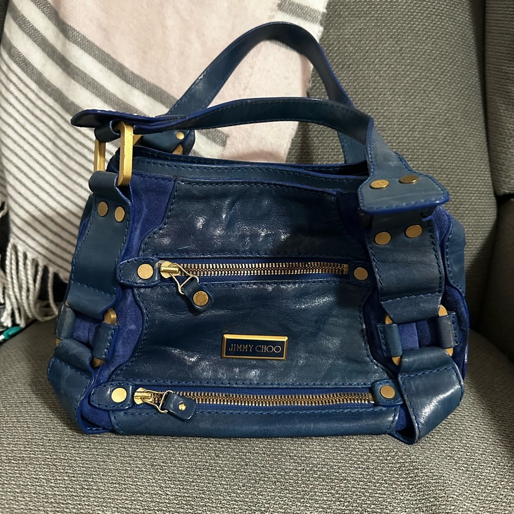 Jimmy Choo Navy Blue Mini Bag with Gold Accents